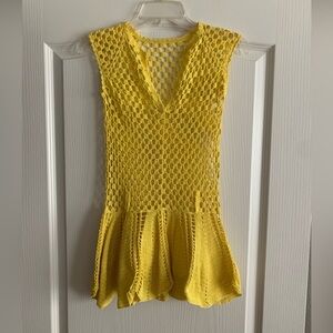 Vintage 80s handmade yellow crochet top with belt loops size XS